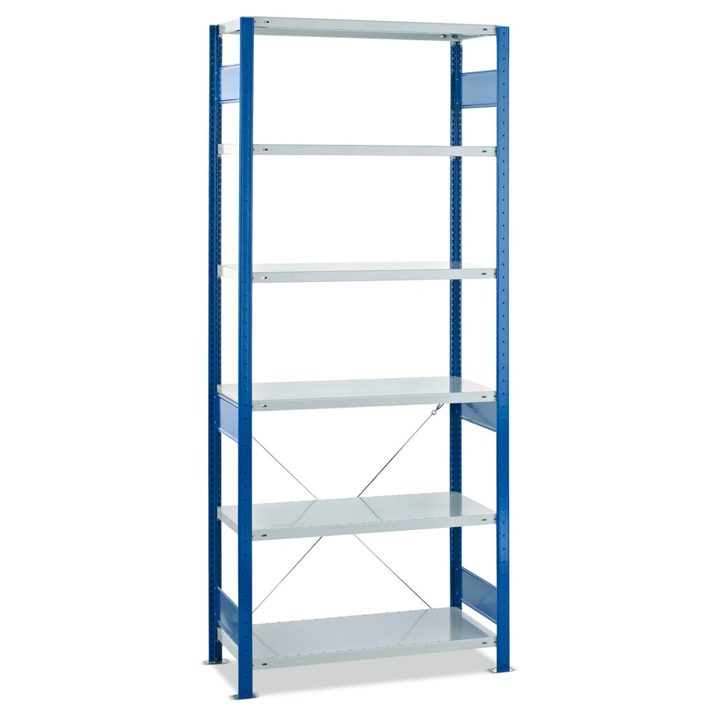 Polica Schulte, základné pole, nosnosť regálu 150 kg, Horec modrá/svetlošedá, V x Š x H 2 000 x 750 x 500 mm Číslo obrázka výrobku 1: Polica Schulte, základné pole, nosnosť regálu 150 kg, Horec modrá/svetlošedá, V x Š x H 2 000 x 750 x 500 mm
