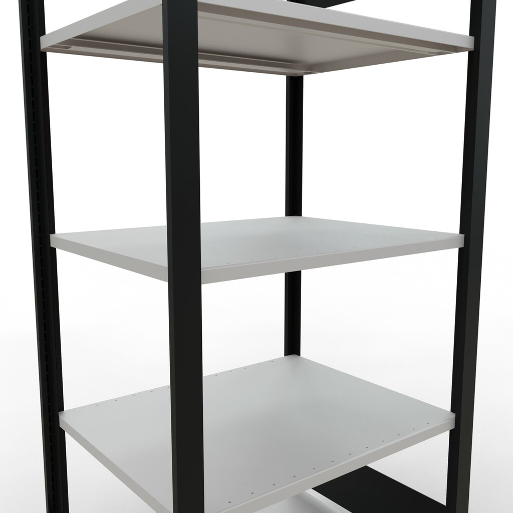 základné pole kladová polica SCHULTE, obojstranná, bez centrálnych zarážok, nosnosť regálu 150 kg, čierna, V x Š x H 1 800 x 750 x 600 mm Číslo obrázka výrobku 4: základné pole kladová polica SCHULTE, obojstranná, bez centrálnych zarážok, nosnosť regálu 150 kg, čierna, V x Š x H 1 800 x 750 x 600 mm