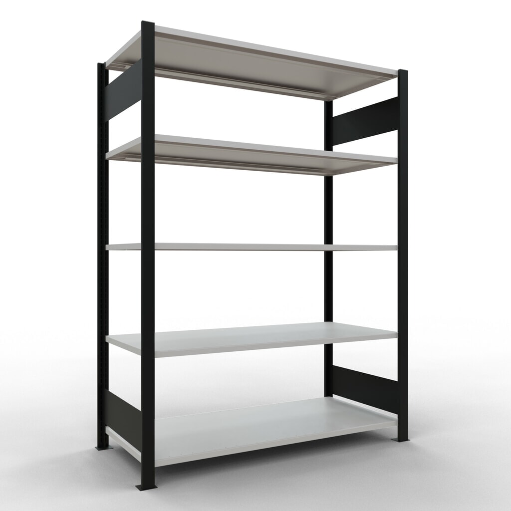 základné pole kladová polica SCHULTE, obojstranná, bez centrálnych zarážok, nosnosť regálu 150 kg, čierna, V x Š x H 1 800 x 1 300 x 600 mm Obrázok výrobku: základné pole kladová polica SCHULTE, obojstranná, bez centrálnych zarážok, nosnosť regálu 150 kg, čierna, V x Š x H 1 800 x 1 300 x 600 mm