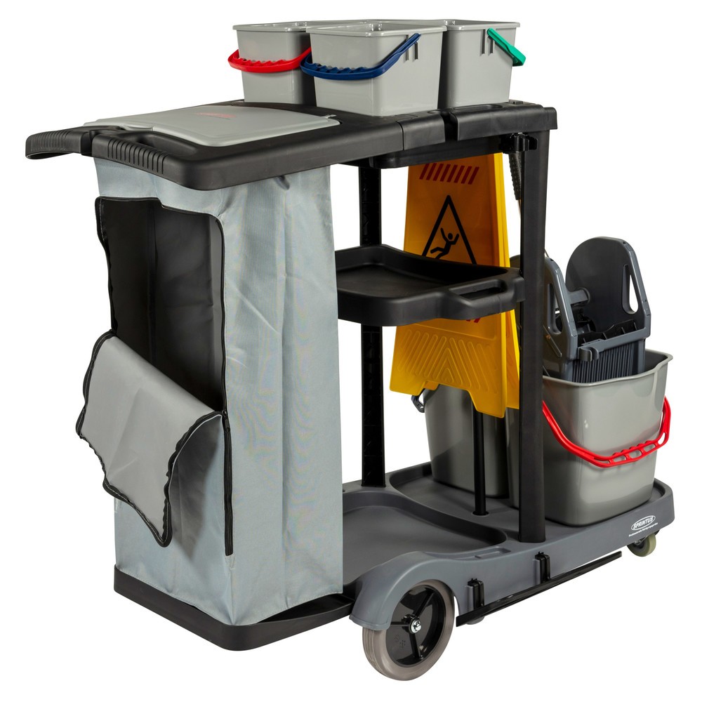 Číslo obrázka výrobku 6: Súprava 3 servisného vozíka SPRiNTUS, vedro 2 × 17 l + 4 × 4 l, mop Premium 400 mm, výstražný stojan