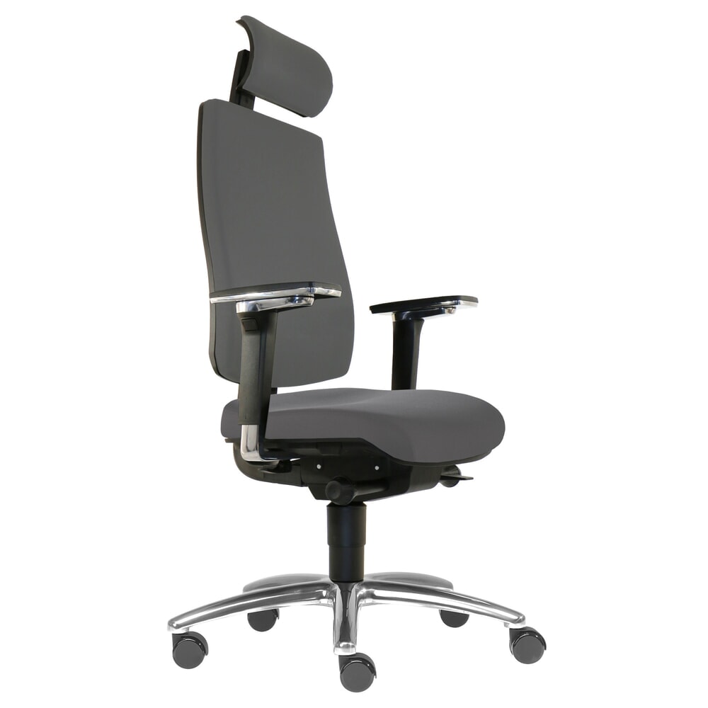 Obrázok výrobku: Kancelárska stolička s ochranou chrbtice SITWELL STEIFENSAND Cebra, celoplošná plastová oporná chrbtového rámu, s opierkou hlavy, univerzálne kolieska, polyester, tmavosivá