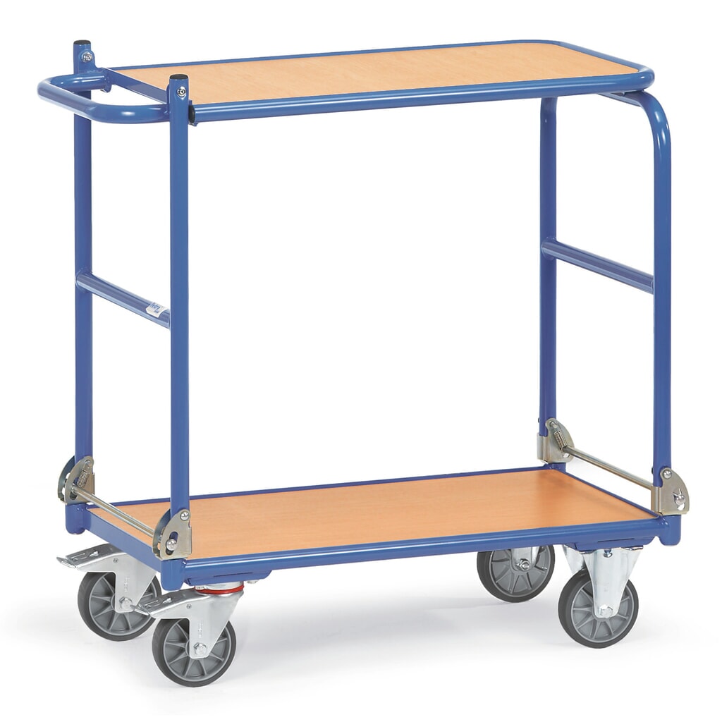 Skladací stolový vozík fetra® s oceľovým rámom, 2 police 900 x 600 mm Číslo obrázka výrobku 4: Skladací stolový vozík fetra® s oceľovým rámom, 2 police 900 x 600 mm