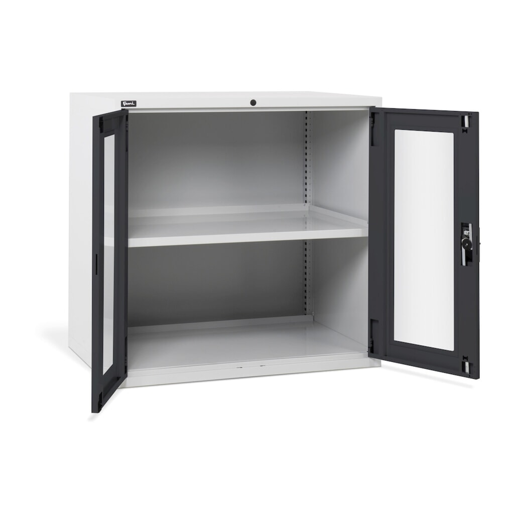 Obrázok výrobku: Skriňa Fami MASTER s polykarbonátovými krídlovými dverami,v × š × h 1 000 × 1 020 × 726 mm, svetlosivá, antracitová