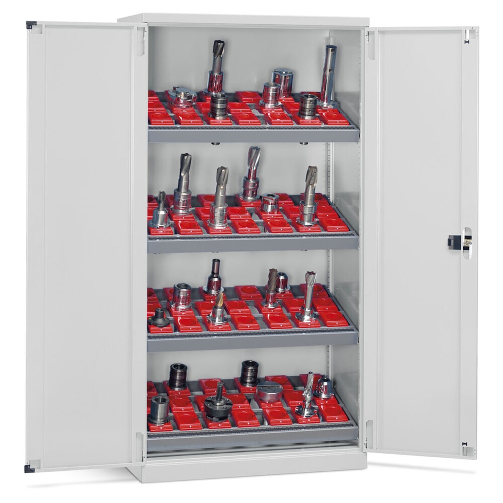 Číslo obrázka výrobku 2: Skriňa na nástroje Fami PERFOM CNC, 4 police, v × š × h 2 000 × 1 023 × 726 mm, 50 vložiek na nástroje ISO 50, svetlosivá