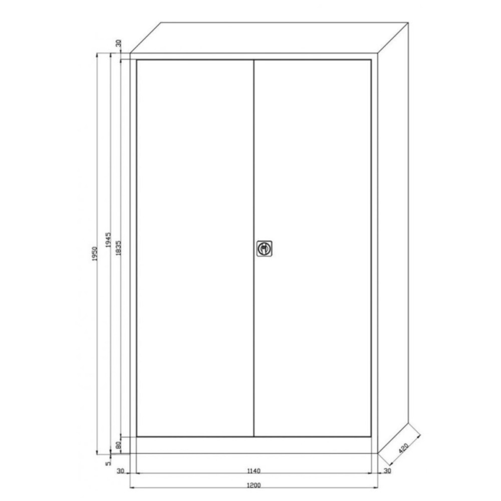 Číslo obrázka výrobku 2: Skriňa s krídlovými dverami HEMMDAL HF-ST, s výškou na 5 fasciklov, v × š × h 1 950 × 1 200 × 420 mm, police s práškovou úpravou, svetlosivá/enciánová modrá
