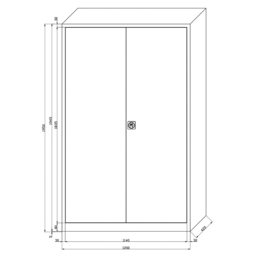 Číslo obrázka výrobku 2: Skriňa s krídlovými dverami HEMMDAL HF-ST, s výškou na 5 fasciklov, v × š × h 1 950 × 1 200 × 420 mm, police s práškovou úpravou, svetlosivá