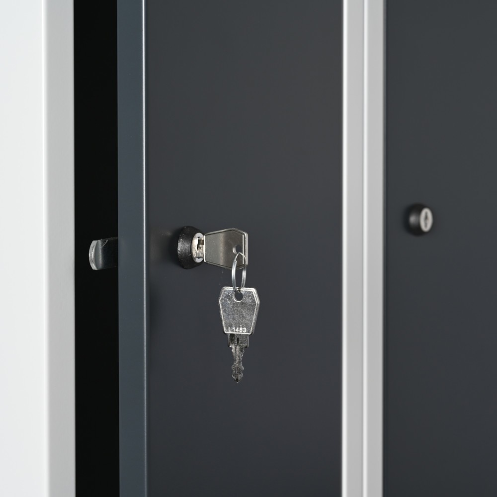 Číslo obrázka výrobku 3: Dvojitá skrinka Steinbock®, stojaca, 3 priehradky, stredová deliaca priečka, zámok s valcovou vložkou, v × š × h 1 800 × 1200 × 500 mm, svetlosivá/antracitová sivá