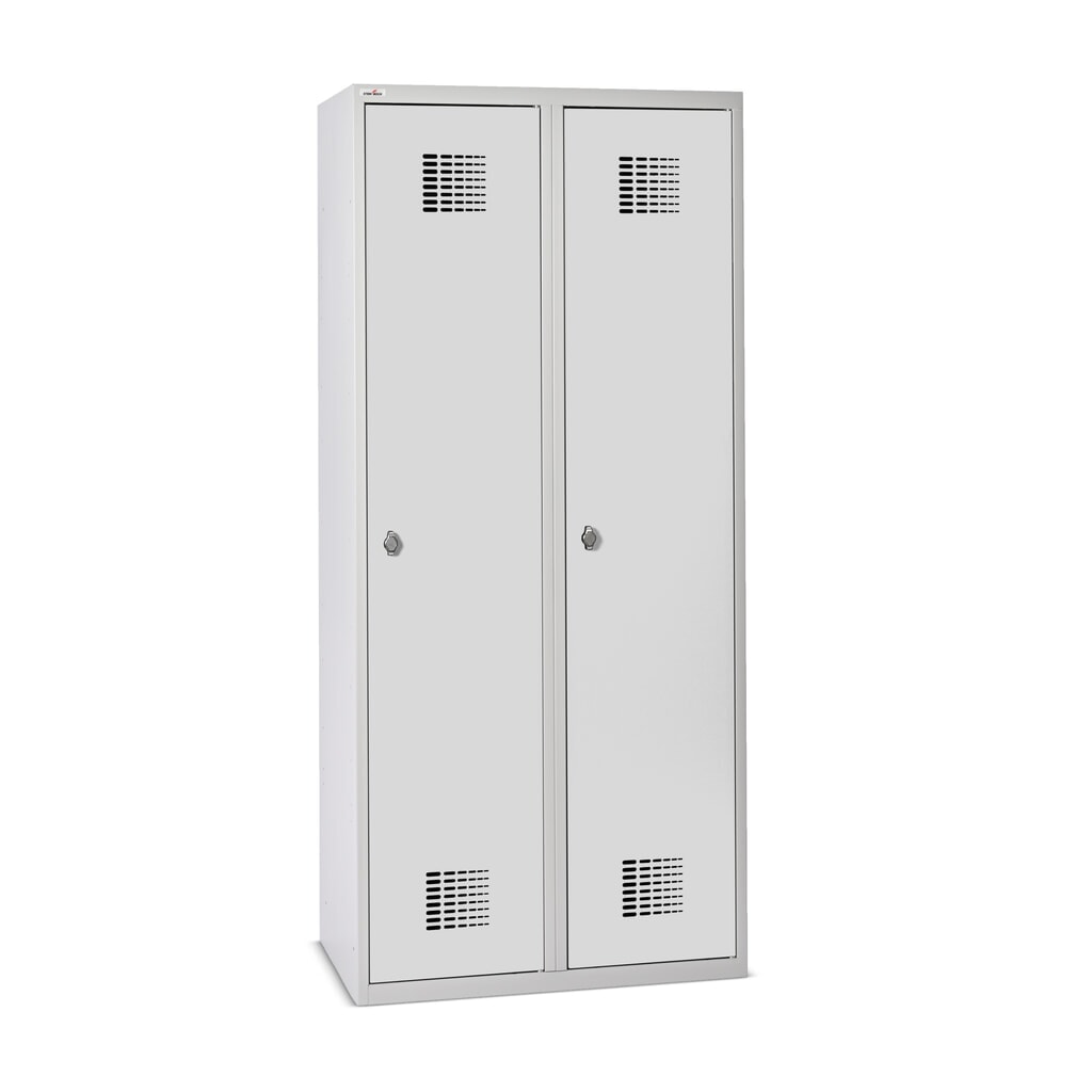 Skrinka Steinbock® s podstavcom, 2 priehradky, stredová deliaca priečka, zámok s otočnou západkou, v × š × h 1800 × 800 × 500 mm, svetlosivá/antracitová sivá Obrázok výrobku: Skrinka Steinbock® s podstavcom, 2 priehradky, stredová deliaca priečka, zámok s otočnou západkou, v × š × h 1800 × 800 × 500 mm, svetlosivá/antracitová sivá