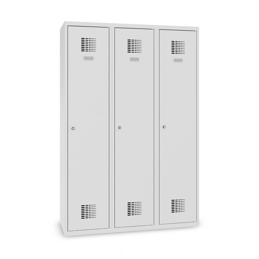 Obrázok výrobku: Skrinka Steinbock® s podstavcom, 3 priehradky, stredová deliaca priečka, zámok s valcovou vložkou, v × š × h 1800 × 1200 × 500 mm, svetlosivá/antracitová sivá