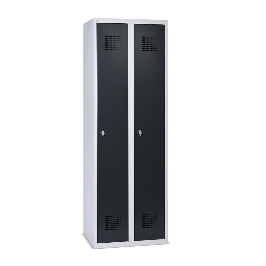 Skrinka Steinbock®, stojaca, 2 priehradky, otočný zámok, v × š ×h 1 800 × 600 × 500 mm, svetlosivá/antracitová sivá Obrázok výrobku: Skrinka Steinbock®, stojaca, 2 priehradky, otočný zámok, v × š ×h 1 800 × 600 × 500 mm, svetlosivá/antracitová sivá