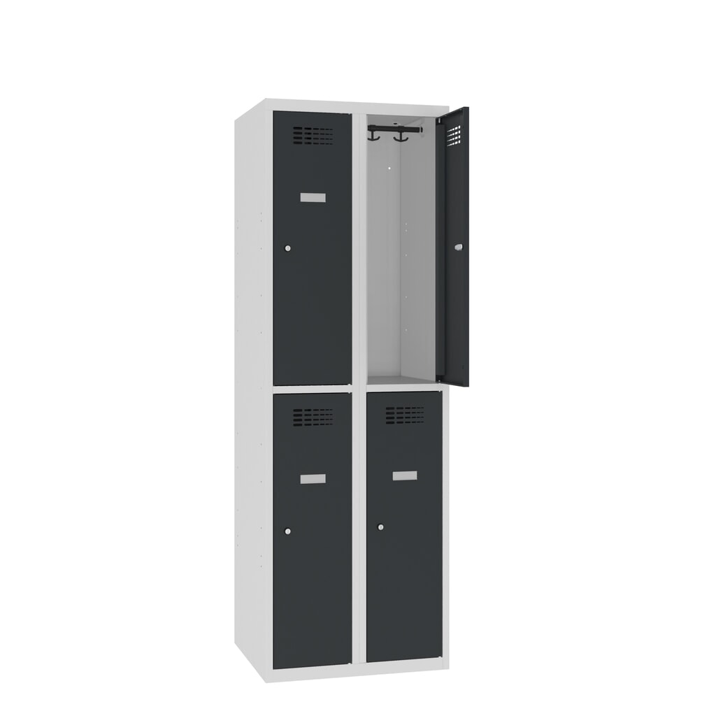 Číslo obrázka výrobku 1: Skrinka Steinbock®, stojaca, 2-úrovňová, 4 priečinky, otočný zámok, v ×š × h 1 800 × 600 × 500 mm, svetlosivá/antracitová sivá