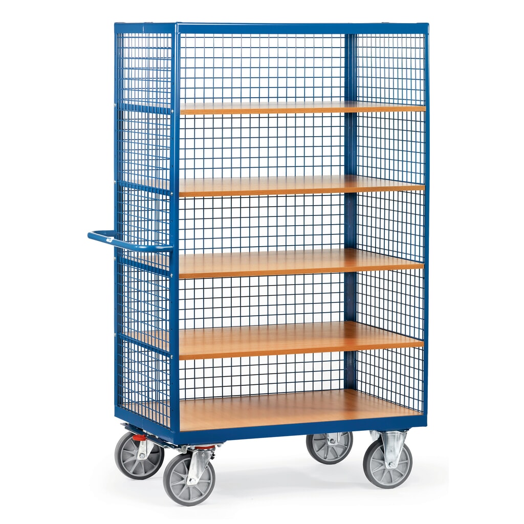 skrinkový vozík fetra®, 3 mriežkové steny, 5 úrovní 1 000 x 680 mm Obrázok výrobku: skrinkový vozík fetra®, 3 mriežkové steny, 5 úrovní 1 000 x 680 mm