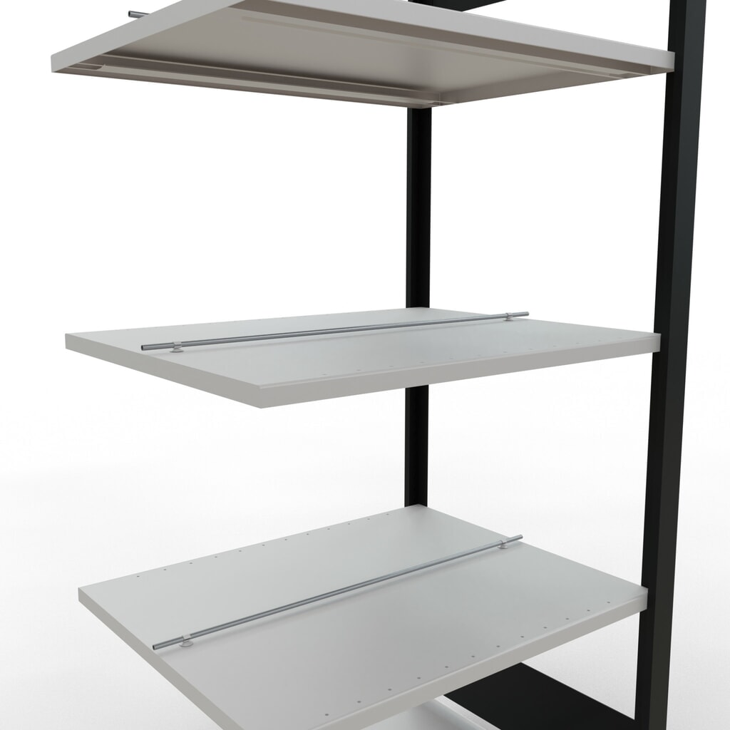 Číslo obrázka výrobku 4: polica SCHULTE prídavné pole, obojstranná, s centrálnymi zarážkami, nosnosť regálu 150 kg, čierna, V x Š x H 1 800 x 750 x 600 mm