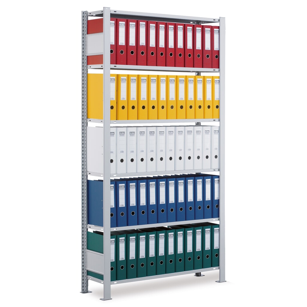 Obrázok výrobku: Spisový regál SCHULTE, základné pole, jednostranný, bez koncových dorazov, zaťaženie police 85 kg, v × š × h 2 500 × 750 × 300 mm