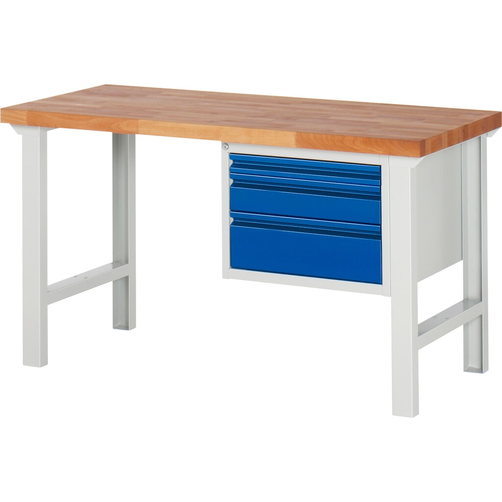 Steinbock® pracovný stôl, 3 zásuvky, V x Š x H 840 x 1500 x 700 mm, RAL 7035/5010 Obrázok výrobku: Steinbock® pracovný stôl, 3 zásuvky, V x Š x H 840 x 1500 x 700 mm, RAL 7035/5010