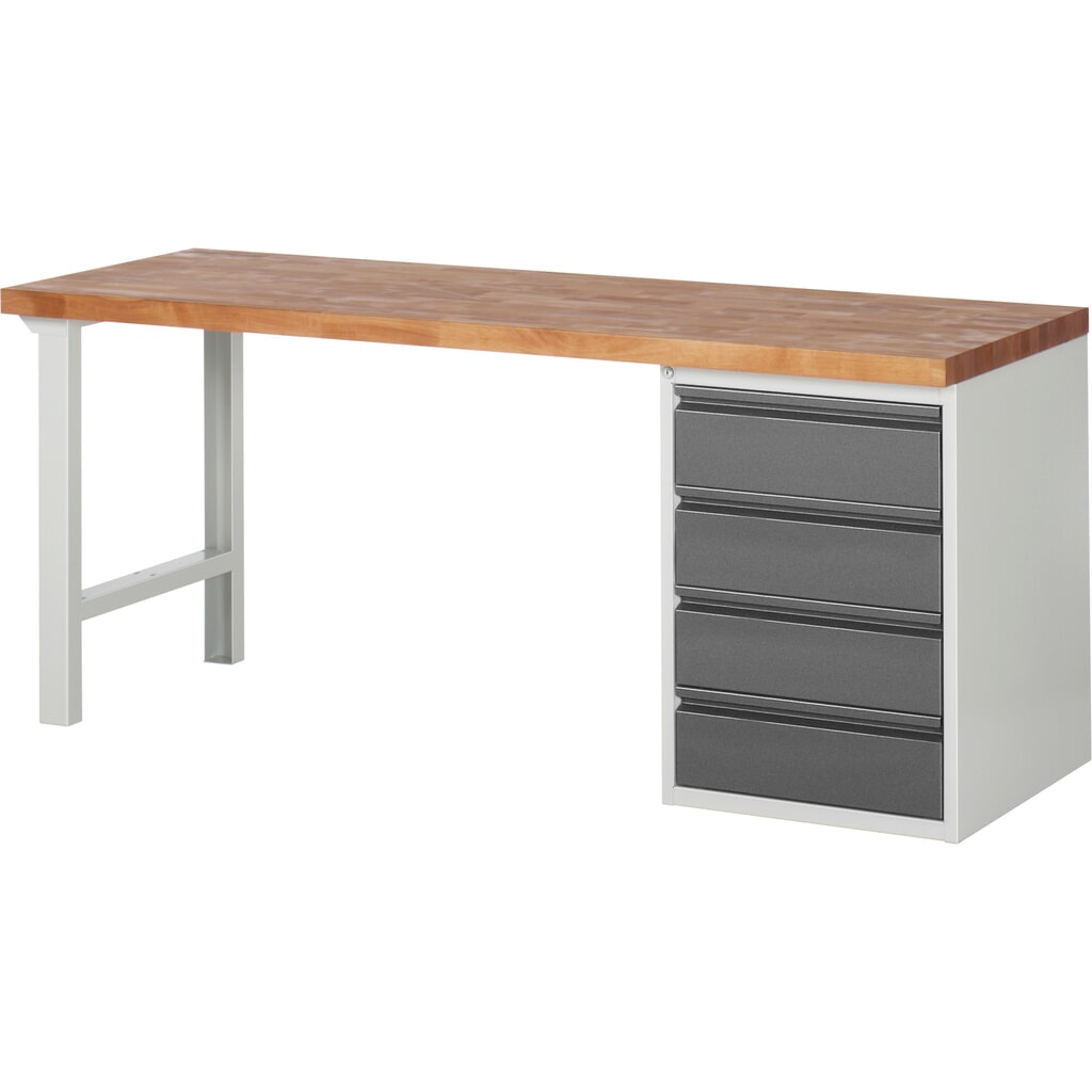 Steinbock® pracovný stôl so 4 zásuvkami, V x Š x H 840 x 2 000 x 700 mm, RAL 7035/7016 Obrázok výrobku: Steinbock® pracovný stôl so 4 zásuvkami, V x Š x H 840 x 2 000 x 700 mm, RAL 7035/7016