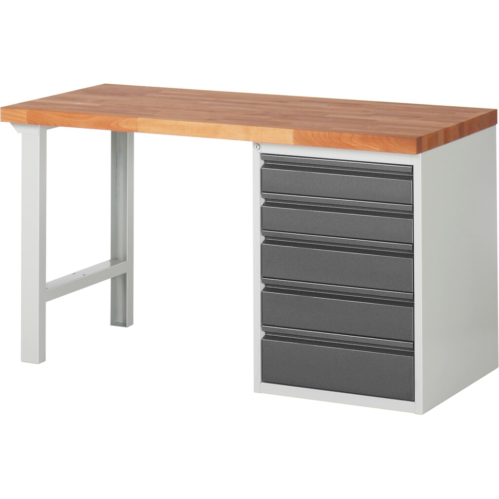 Steinbock® pracovný stôl, 5 zásuviek, V x Š x H 840 x 1500 x 700 mm, RAL 7035/7016 Obrázok výrobku: Steinbock® pracovný stôl, 5 zásuviek, V x Š x H 840 x 1500 x 700 mm, RAL 7035/7016