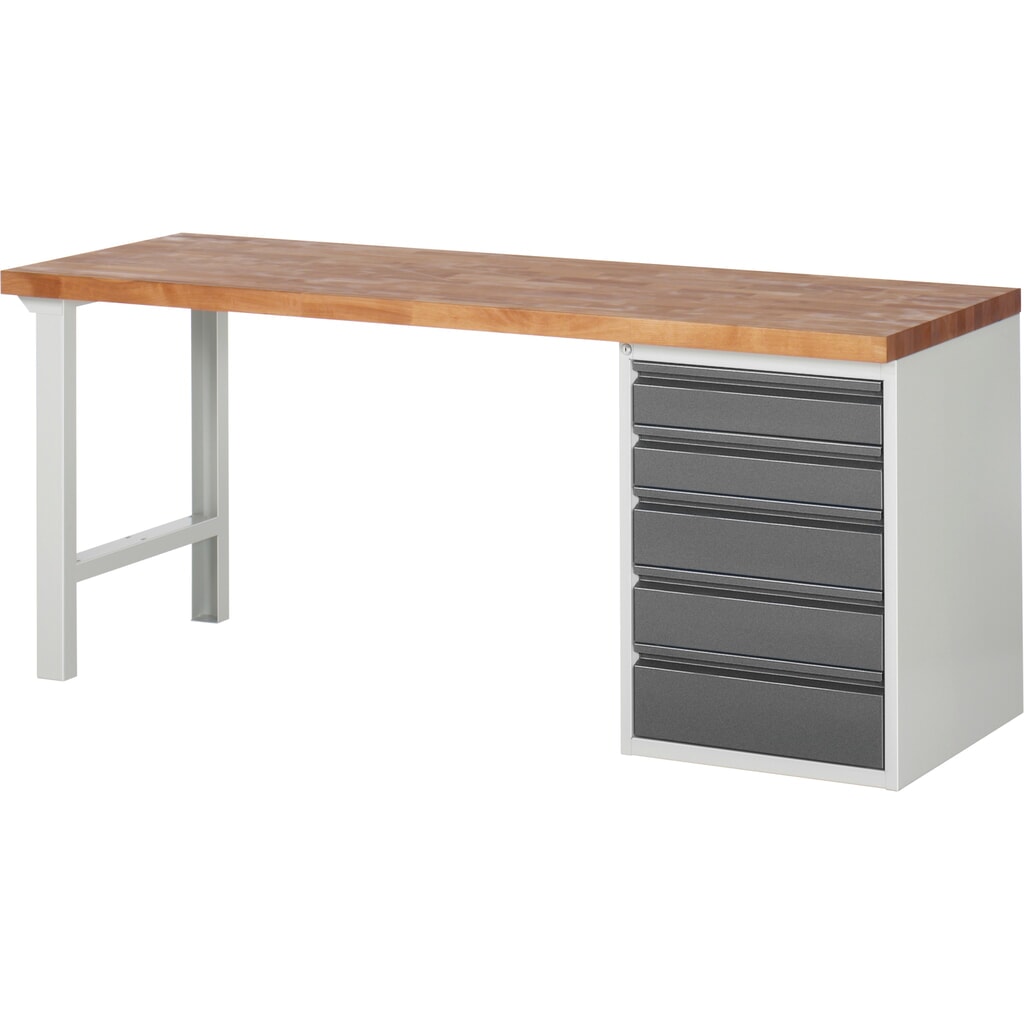 Steinbock® pracovný stôl s 5 zásuvkami, V x Š x H 840 x 2 000 x 700 mm, RAL 7035/7016 Obrázok výrobku: Steinbock® pracovný stôl s 5 zásuvkami, V x Š x H 840 x 2 000 x 700 mm, RAL 7035/7016