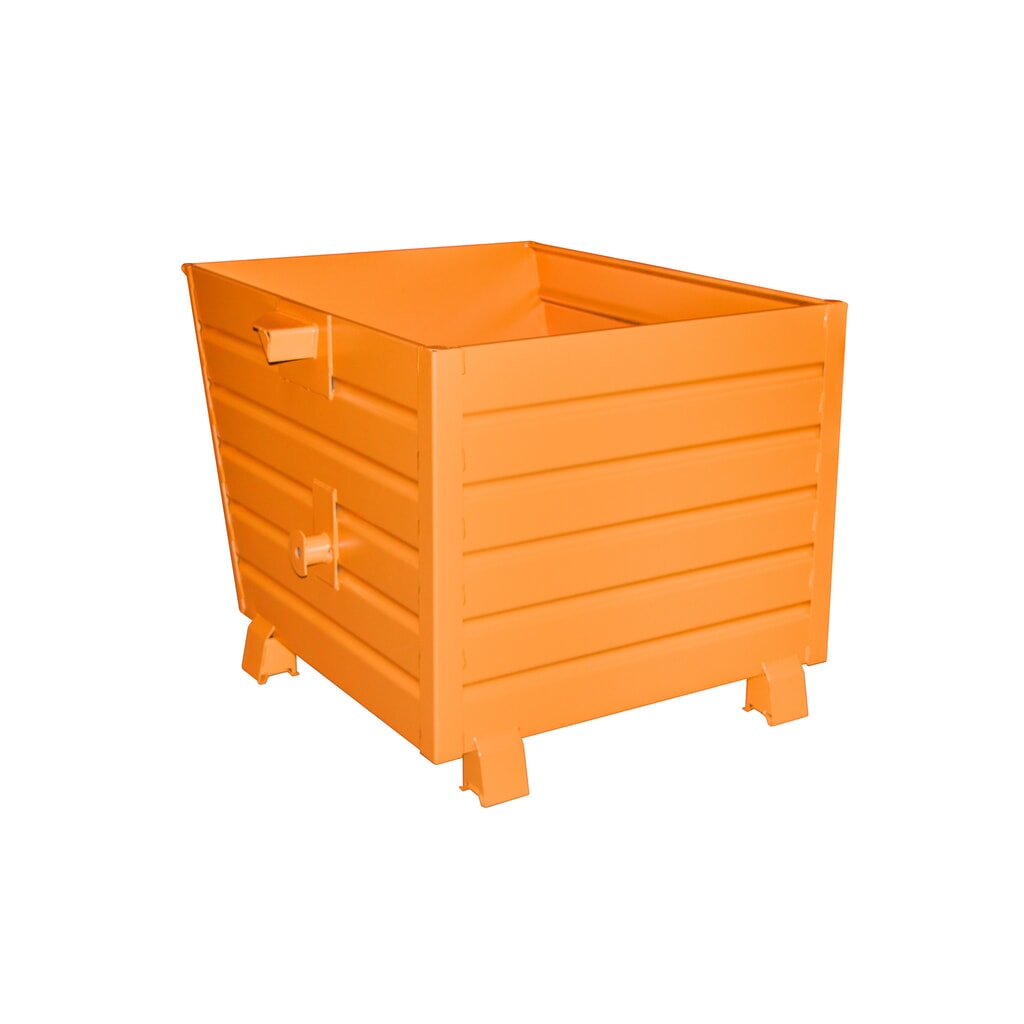 Bauer® Stohovateľný vyklápací zásobník, lakovaný, objem 0,9 m³, RAL 2000 žltooranžová Obrázok výrobku: Bauer® Stohovateľný vyklápací zásobník, lakovaný, objem 0,9 m³, RAL 2000 žltooranžová