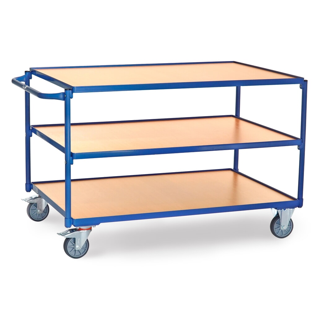 Obrázok výrobku: fetra® Stolový vozík, nosnosť 300 kg, 3 stupne 1 200 x 800 mm, Horizontálne riadidlá