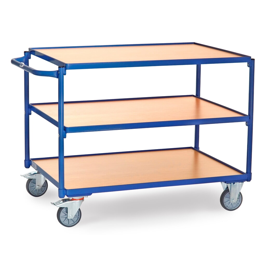 fetra® Stolový vozík, nosnosť 300 kg, 3 vrstvy 1000 x 700 mm, Horizontálne riadidlá Obrázok výrobku: fetra® Stolový vozík, nosnosť 300 kg, 3 vrstvy 1000 x 700 mm, Horizontálne riadidlá