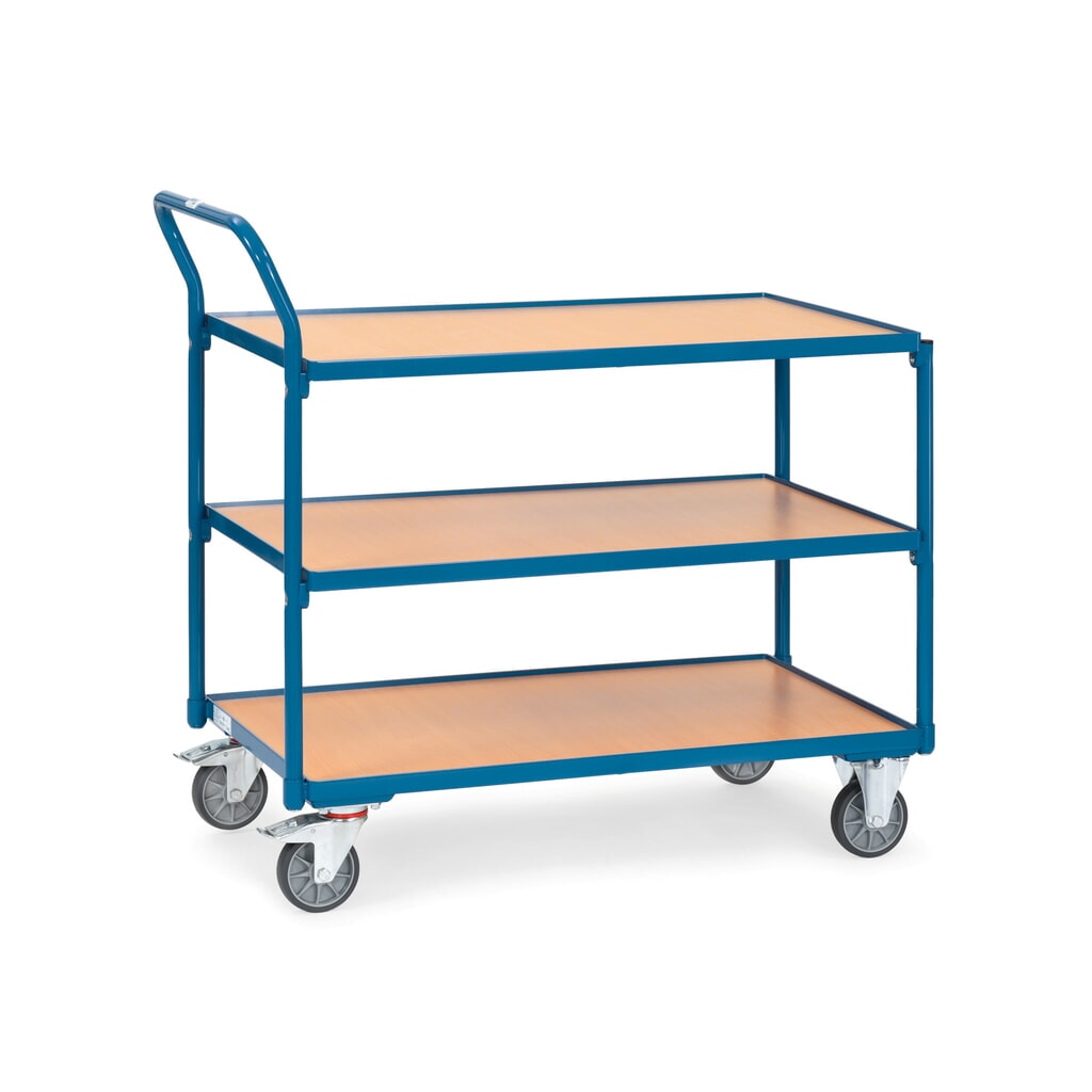 Číslo obrázka výrobku 1: Stolový vozík fetra®, nosnosť 300 kg, 3 poschodia à 850 x 500 mm, vysoká manipulačná rukoväť