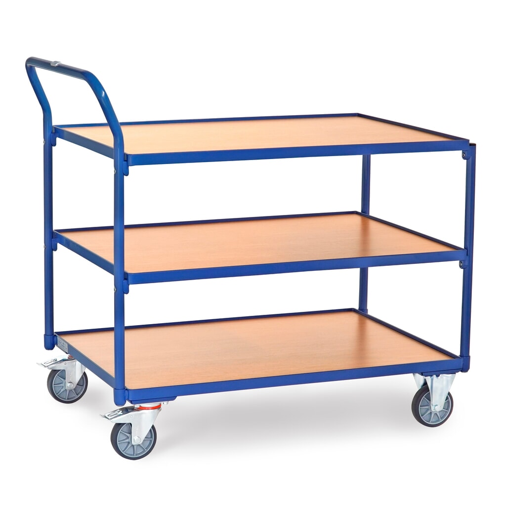 Obrázok výrobku: fetra® Stolový vozík, nosnosť 300 kg, 3 vrstvy 1000 x 700mm, vysoko stojaca rukoväť