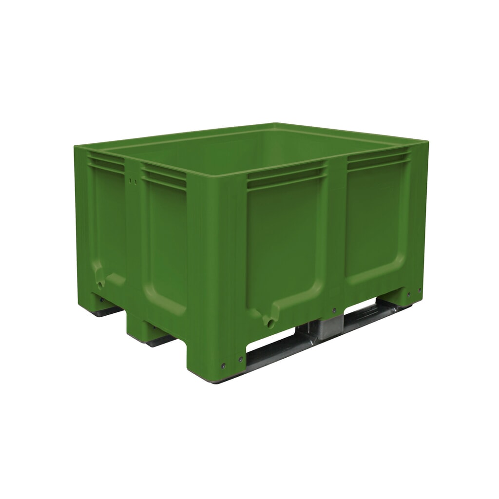 Veľký zásobník z polyetylénu, 610 l, s traverzami, zelený Obrázok výrobku: Veľký zásobník z polyetylénu, 610 l, s traverzami, zelený