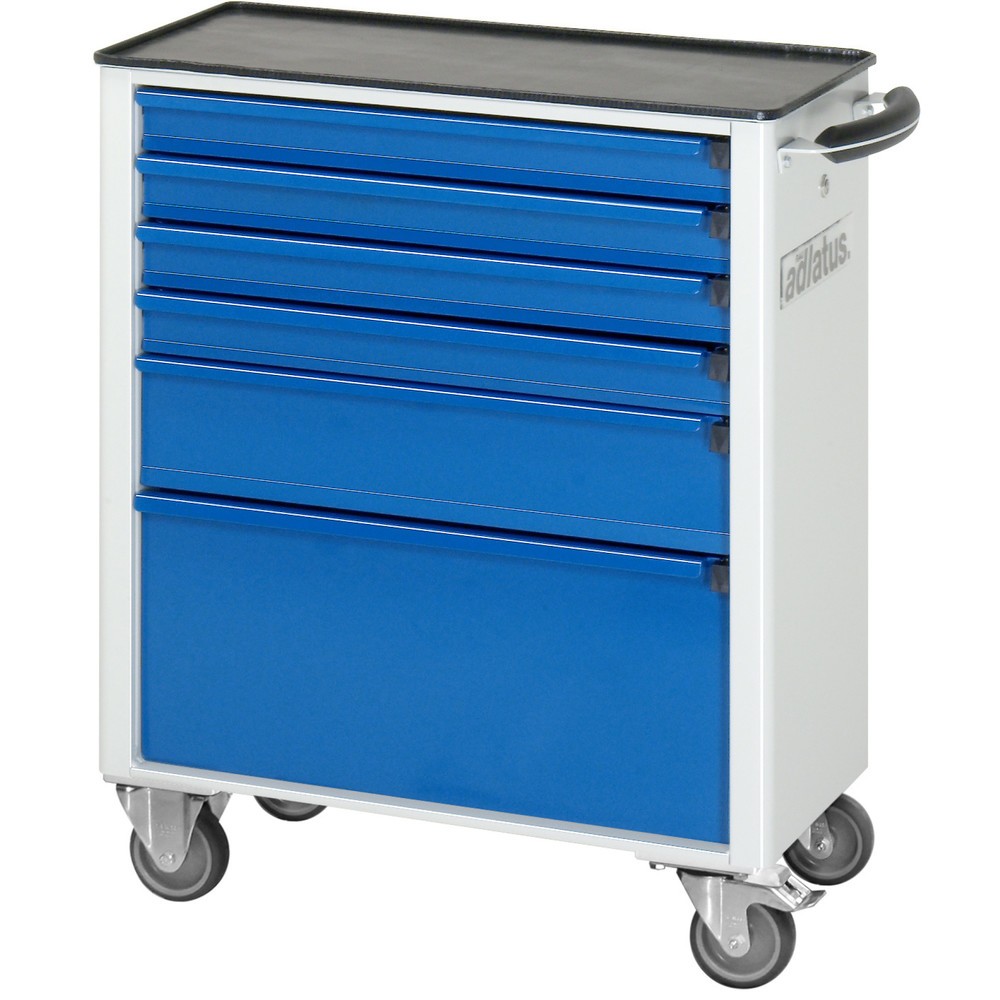Číslo obrázka výrobku 2: Vozík na náradie RAU série 700, v × š × h 860 × 700 × 350 mm, 6 zásuv. 4 × 65, 1 × 130, 1 × 260 mm, kovová pracovná doska