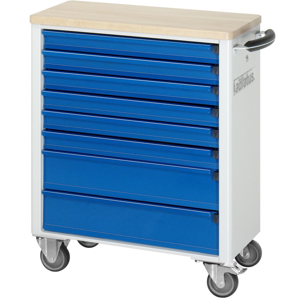 Číslo obrázka výrobku 3: Vozík na náradie vozík RAU série 700, v × š × h 860 × 700 × 350 mm, 8 zásuv. 6 × 65, 2 × 130 mm, buková pracovná doska