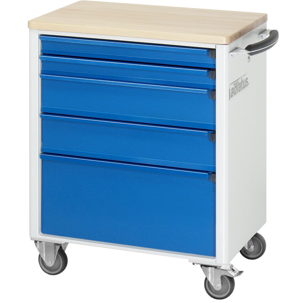 Číslo obrázka výrobku 4: Vozík na náradie RAU série 700, v × š × h 860 × 700 × 510 mm, 5 zásuv. 2 × 65, 2 × 130, 1 × 260 mm, buková pracovná doska