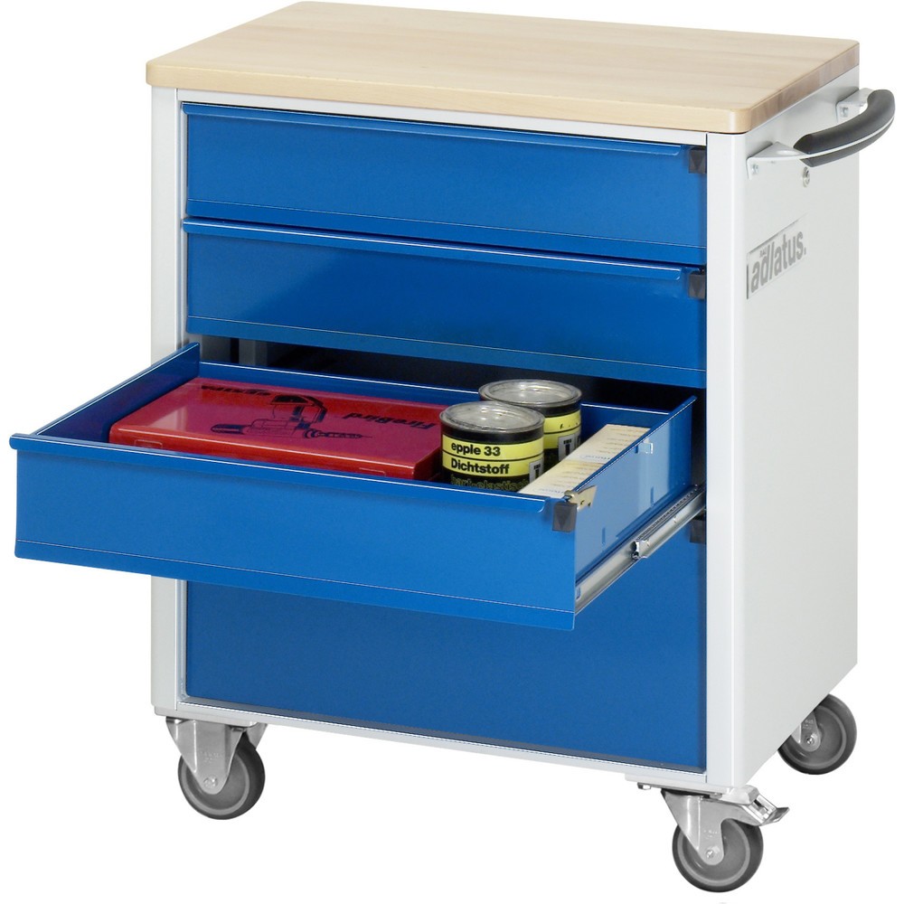 Obrázok výrobku: Vozík na náradie vozík RAU série 700, v × š × h 860 × 700 × 510 mm, 4 zásuv. 3 × 130, 1 × 260 mm, buková pracovná doska