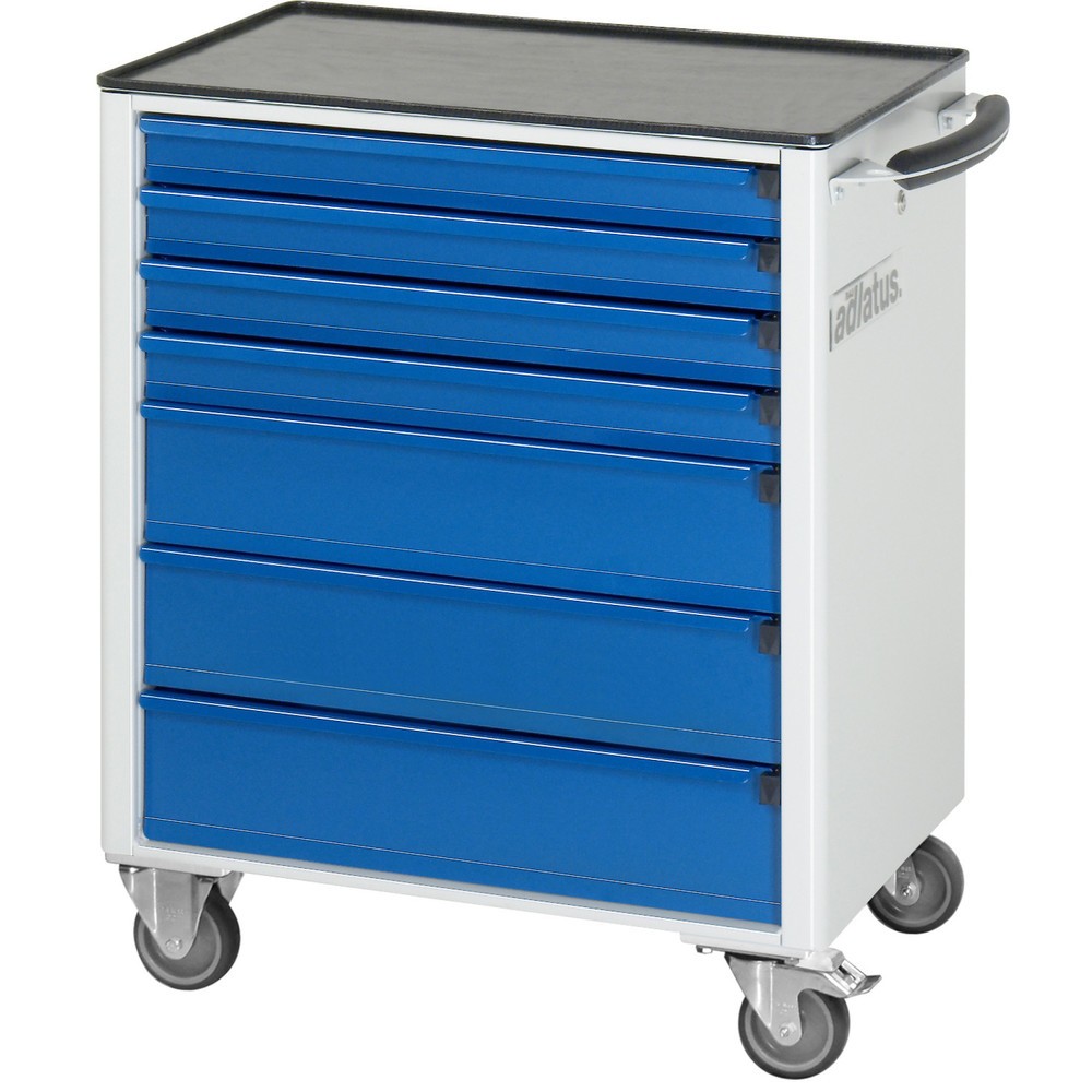 Číslo obrázka výrobku 2: Vozík na náradie vozík RAU série 700, v × š × h 860 × 700 × 510 mm, 7 zásuv. 4 × 130, 3 × 260 mm, kovová pracovná doska