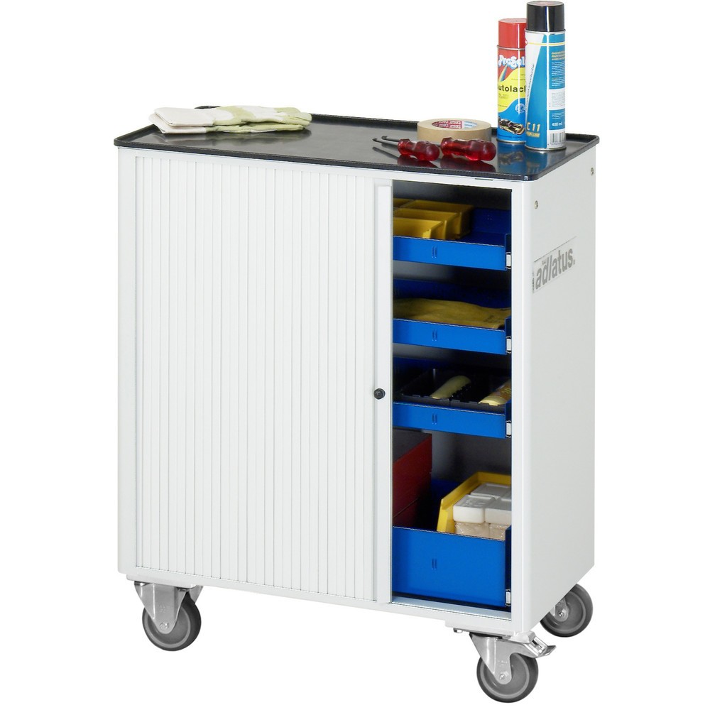 Číslo obrázka výrobku 2: Vozík na náradie vozík RAU série 700, v × š × h 860 × 725 × 400 mm, 4 zásuv. 3 × 40, 1 × 105 mm, kovová pracovná doska
