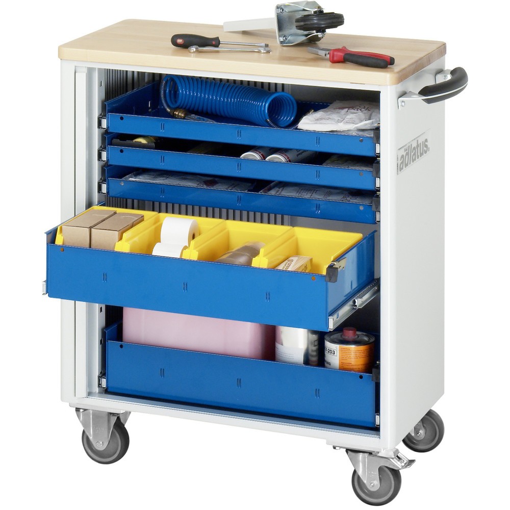 Obrázok výrobku: Vozík na náradie vozík RAU série 700, v × š × h 860 × 725 × 400 mm, 5 zásuv. 3 × 40, 2 × 105 mm, buková pracovná doska