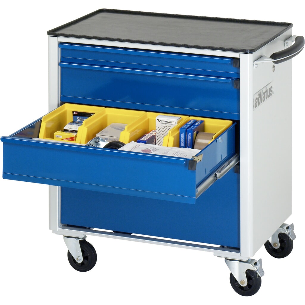 Obrázok výrobku: Vozík na náradie RAU série 700, v × š × h 790 × 700 × 510 mm, 4 zásuv. 1 × 65, 2 × 130, 1 × 260 mm, kovová pracovná doska