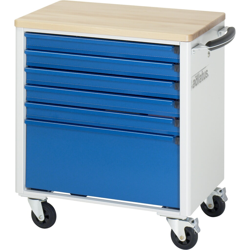Číslo obrázka výrobku 4: Vozík na náradie vozík RAU série 700, v × š × h 790 × 700 × 510 mm, 6 zásuv. 5 × 65, 1 × 260 mm, buková pracovná doska