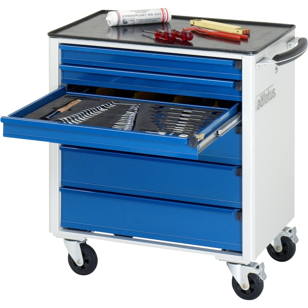 Vozík na náradie vozík RAU série 700, v × š × h 790 × 700 × 510 mm, 6 zásuv. 3 × 65, 3 × 130 mm, kovová pracovná doska Obrázok výrobku: Vozík na náradie vozík RAU série 700, v × š × h 790 × 700 × 510 mm, 6 zásuv. 3 × 65, 3 × 130 mm, kovová pracovná doska