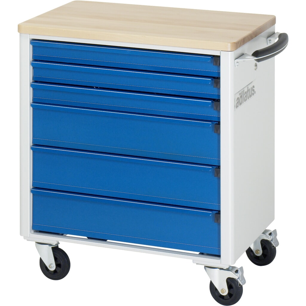 Číslo obrázka výrobku 4: Vozík na náradie vozík RAU série 700, v × š × h 790 × 700 × 510 mm, 6 zásuv. 3 × 65, 3 × 130 mm, buková pracovná doska