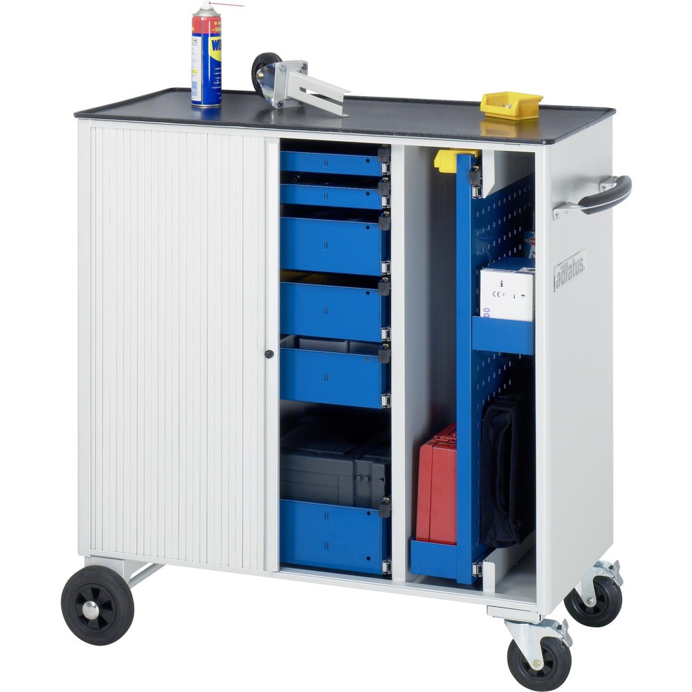 Číslo obrázka výrobku 2: Vozík na náradie RAU série adlatus, v × š × h 1 080 × 1 025 × 520 mm, 6 zásuv. 2 × 40, 3 × 105, 1 × 130 mm, kovová pracovná doska