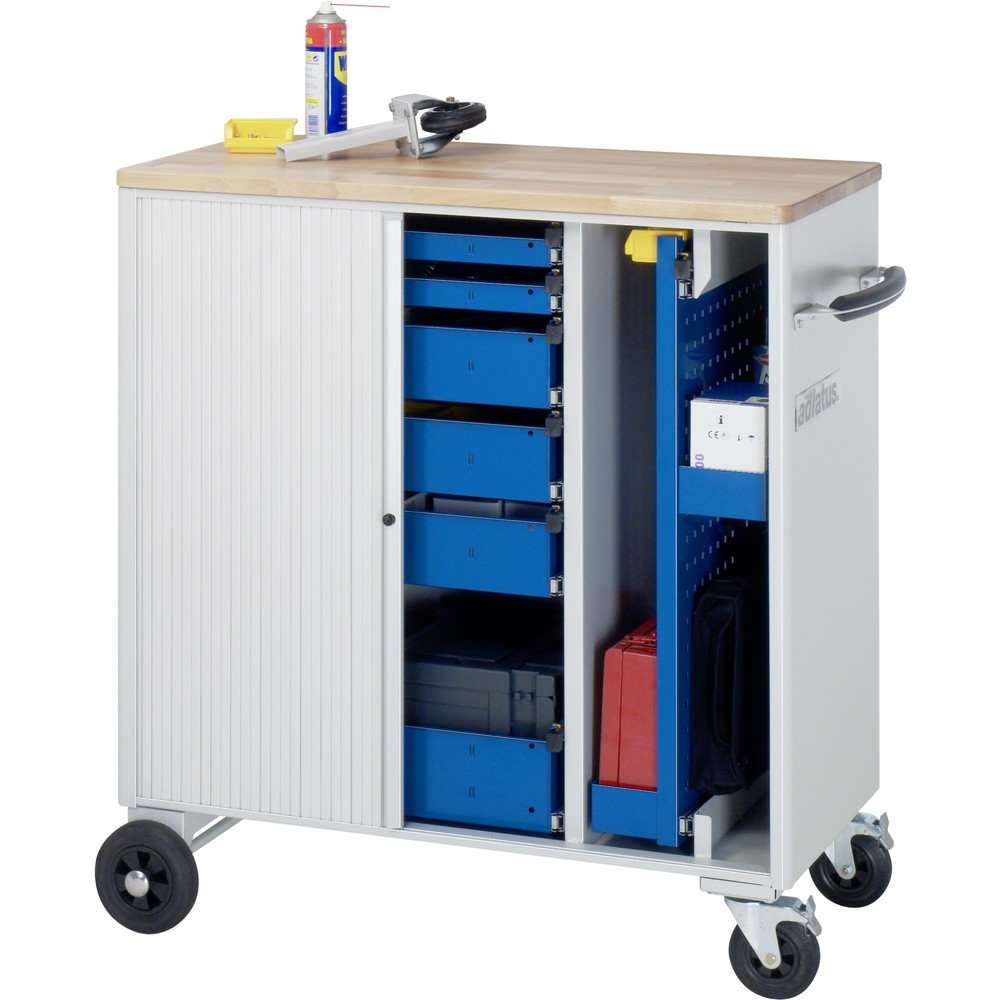Číslo obrázka výrobku 3: Vozík na náradie RAU série adlatus, v × š × h 1 080 × 1 025 × 520 mm, 6 zásuv. 2 × 40, 3 × 105, 1 × 130 mm, buková pracovná doska