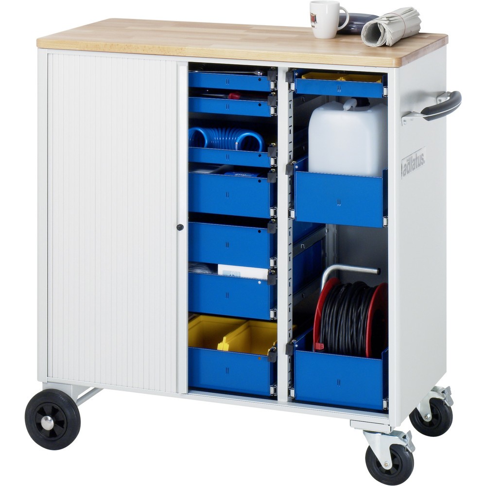 Číslo obrázka výrobku 3: Vozík na náradie RAU série adlatus, v × š × h 1 080 × 1 025 × 520 mm, 10 zásuv. 4 × 65, 4 × 130, 2 × 150 mm, buková pracovná doska