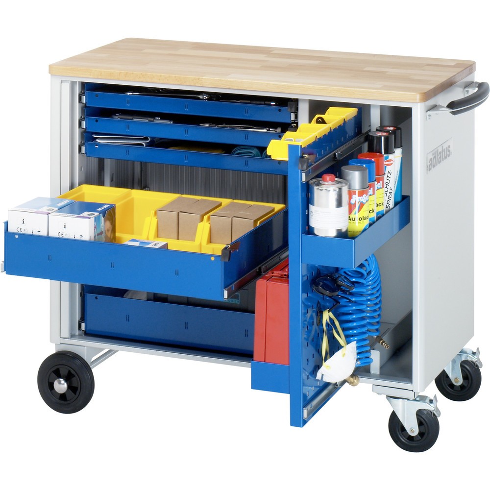 Obrázok výrobku: Vozík na náradie vozík RAU série adlatus, v × š × h 890 × 1 025 × 520 mm, 5 zásuv. 3 × 40, 2 × 105 mm, buková pracovná doska