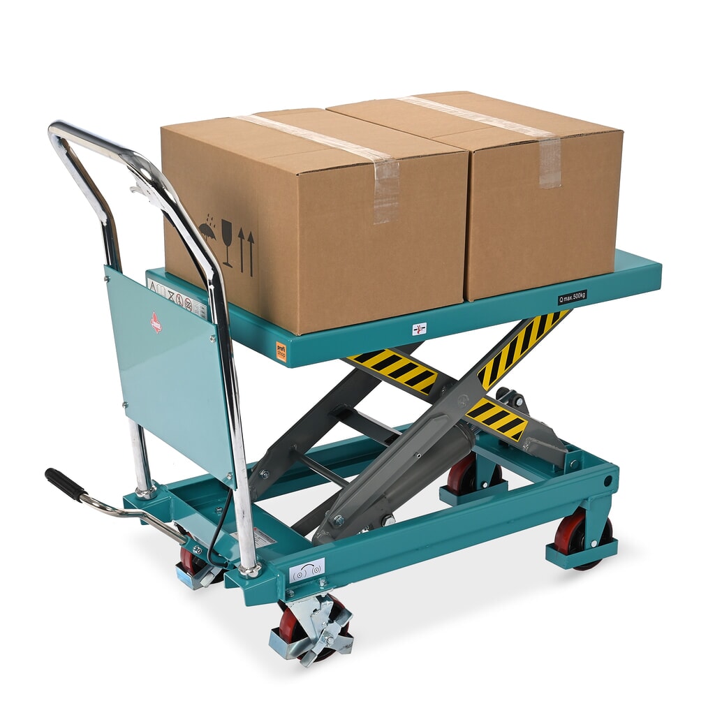 Vozík s nožnicovým zdvíhacím stolom Ameise®, pevné držadlo, nosnosť 500 kg, plošina à 850 x 500 mm Číslo obrázka výrobku 14: Vozík s nožnicovým zdvíhacím stolom Ameise®, pevné držadlo, nosnosť 500 kg, plošina à 850 x 500 mm