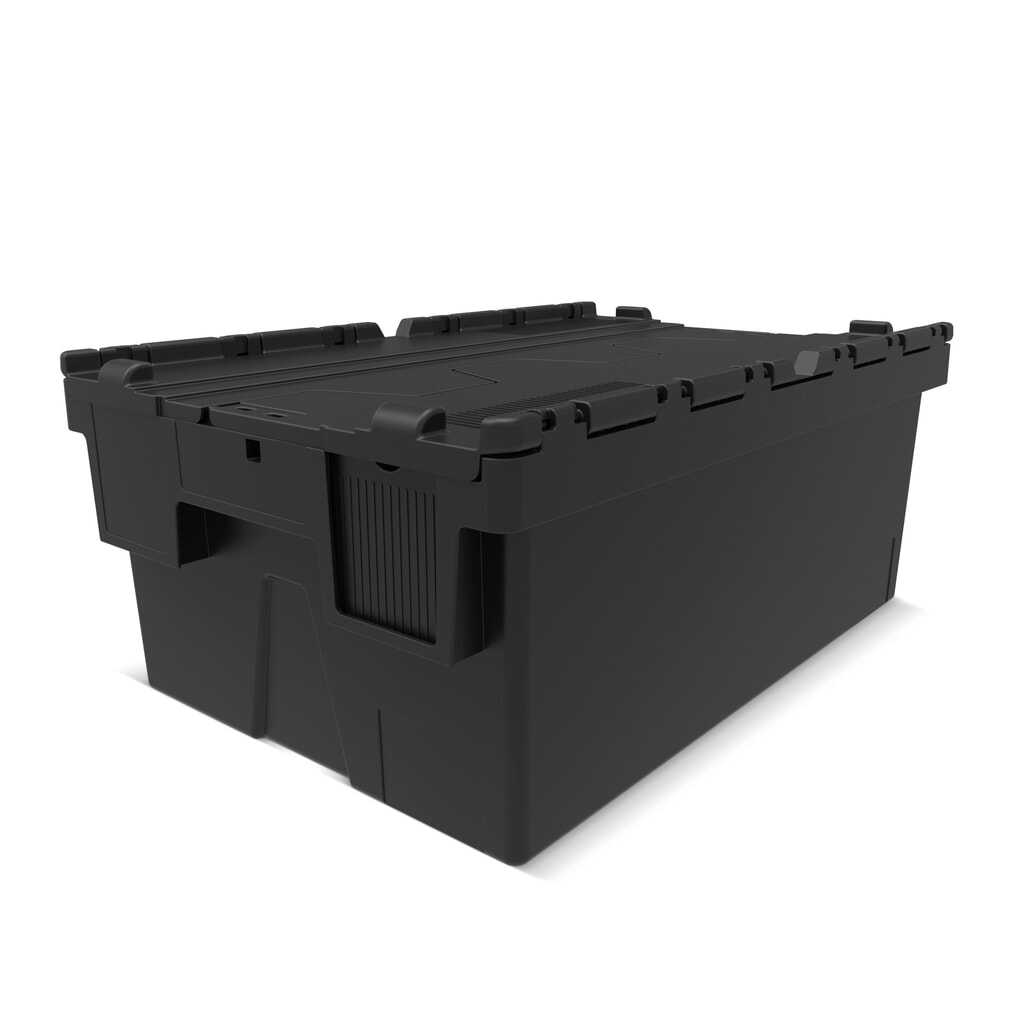 Alpha Eurobox z PP regranulátu s výklopným krytom, čierny, 40 litrov, v × š × h 250 × 600 × 400 mm Obrázok výrobku: Alpha Eurobox z PP regranulátu s výklopným krytom, čierny, 40 litrov, v × š × h 250 × 600 × 400 mm