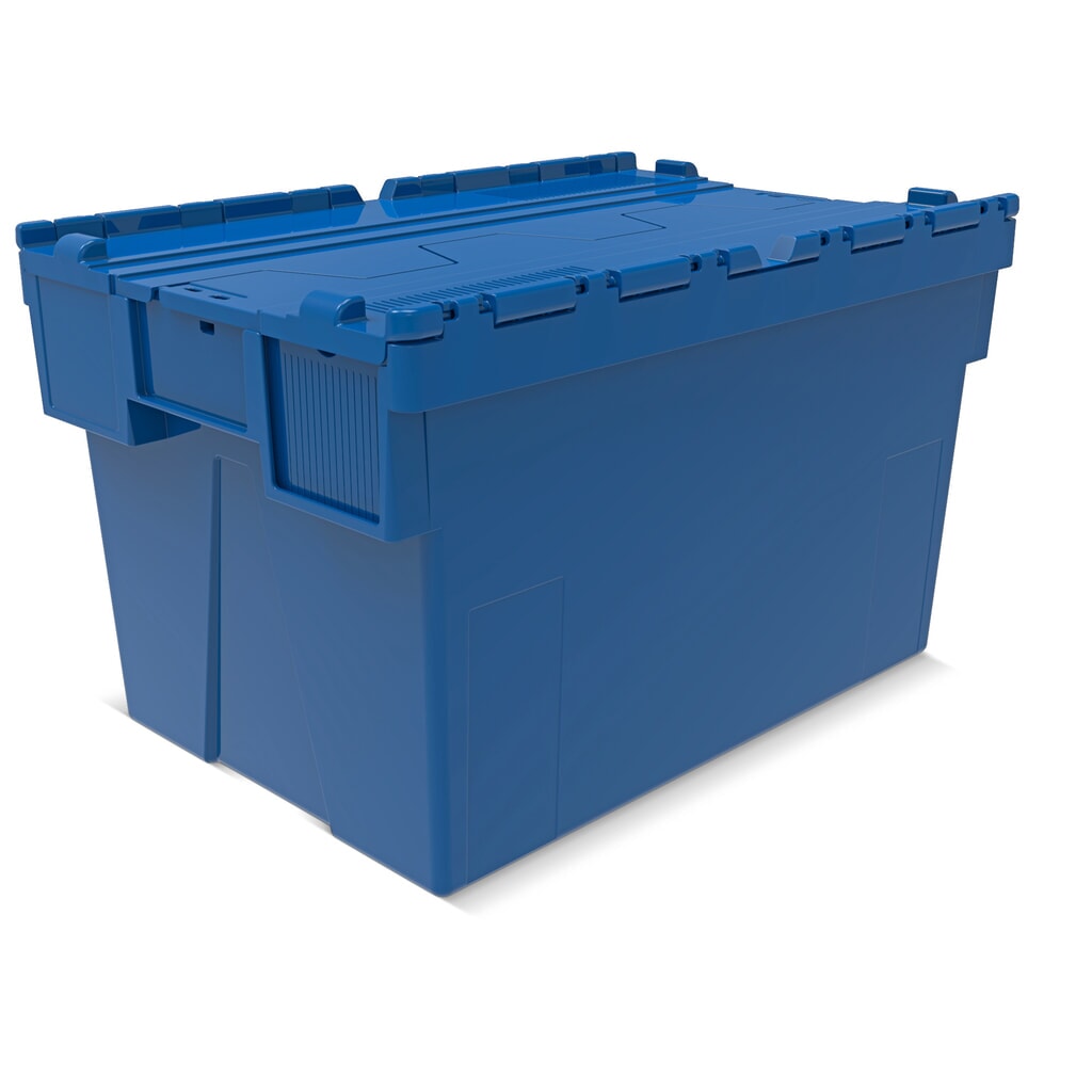 Obrázok výrobku: Alpha Eurobox vyrobený z PP s výklopným krytom, modrý, 65 litrov, v × š × h 365 × 600 × 400 mm