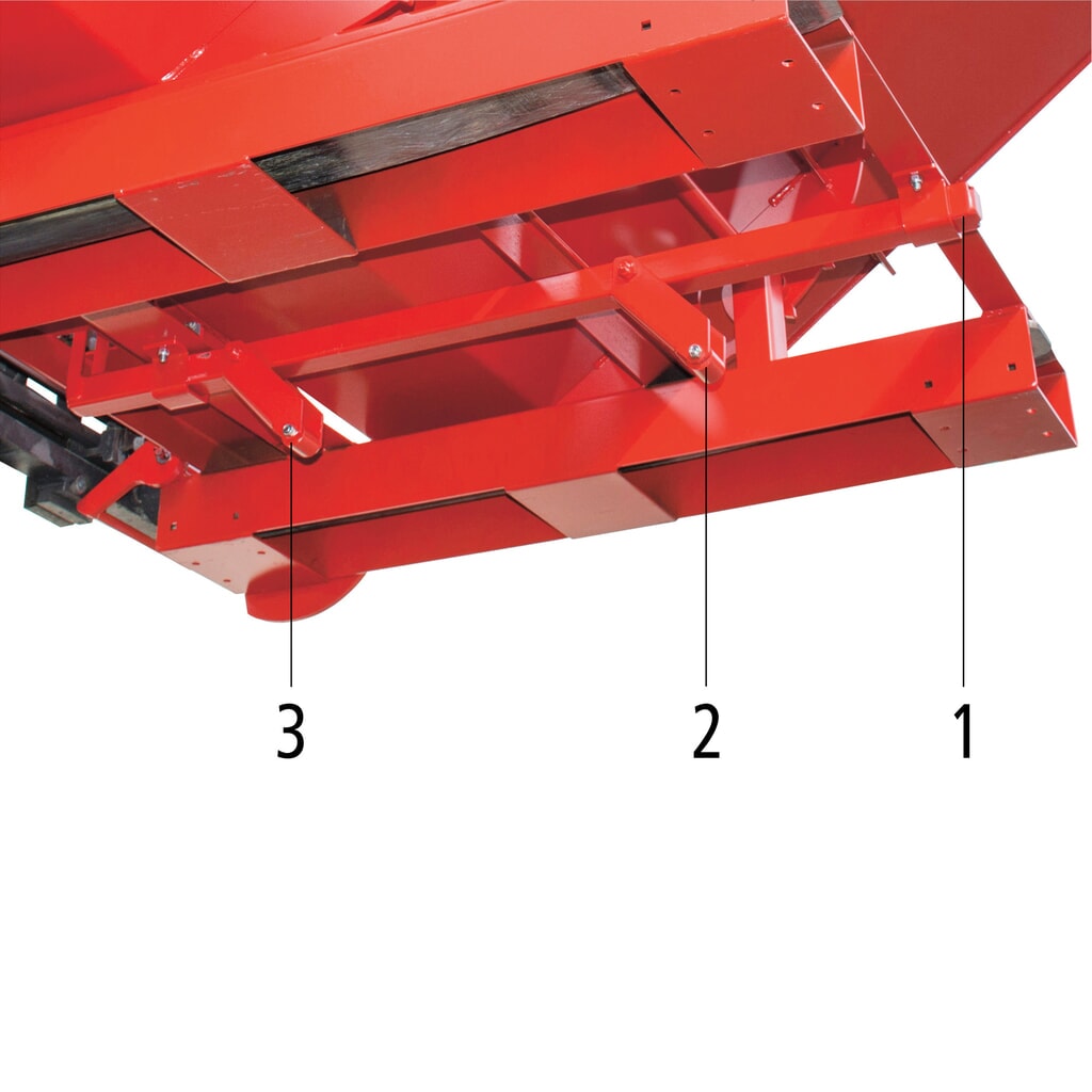 Číslo obrázka výrobku 9: Bauer® Sklápacia nádrž s automatickým valcovacím mechanizmom, nosnosť 1 500 kg, lakovaná, objem 1,2 m³, RAL 3000 ohnivá červená