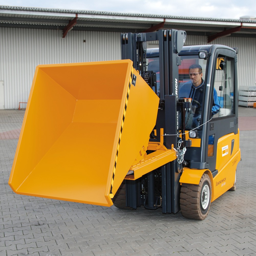 Číslo obrázka výrobku 3: Bauer® Vyklápací zásobník s pojazdnou mechanikou, lakovaný, objem 0,3 m³, RAL 6011 žltozelená