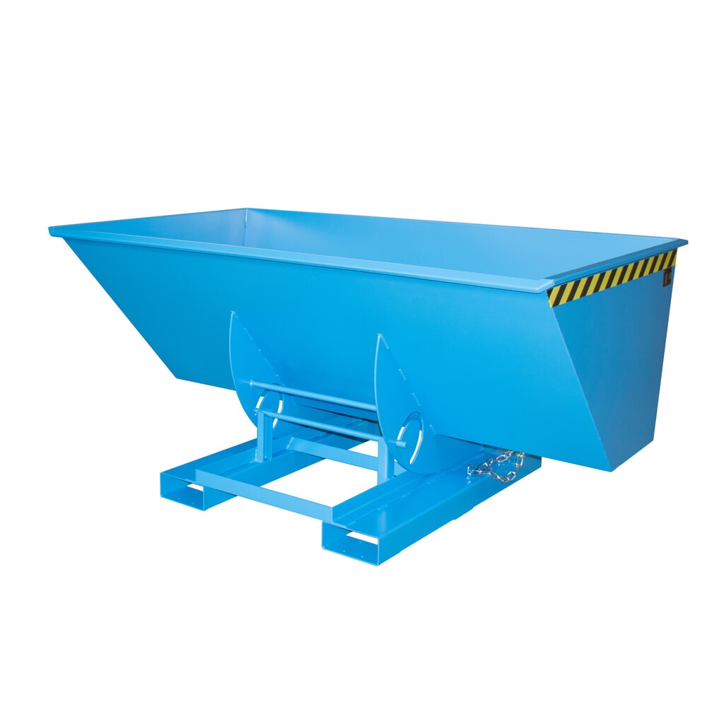 Bauer® Vyklápací zásobník s pojazdnou mechanikou, nosnosť 1 000 kg, lakovaný, objem 1,5 m³, RAL 5012 svetlomodrá Obrázok výrobku: Bauer® Vyklápací zásobník s pojazdnou mechanikou, nosnosť 1 000 kg, lakovaný, objem 1,5 m³, RAL 5012 svetlomodrá