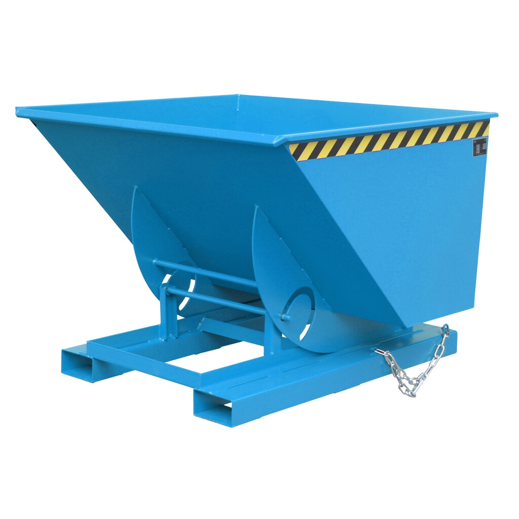 Bauer® Vyklápací zásobník s pojazdnou mechanikou, nosnosť 1 000 kg, lakovaný, objem 1 m³, RAL 5012 svetlomodrá Obrázok výrobku: Bauer® Vyklápací zásobník s pojazdnou mechanikou, nosnosť 1 000 kg, lakovaný, objem 1 m³, RAL 5012 svetlomodrá